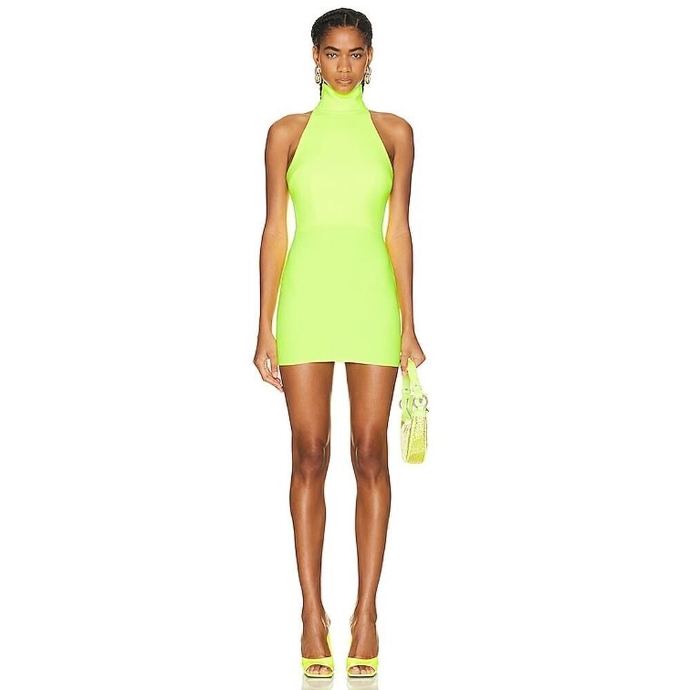ALEX PERRY Colton Turtleneck Mini Dress Neon Yellow UK14/US10